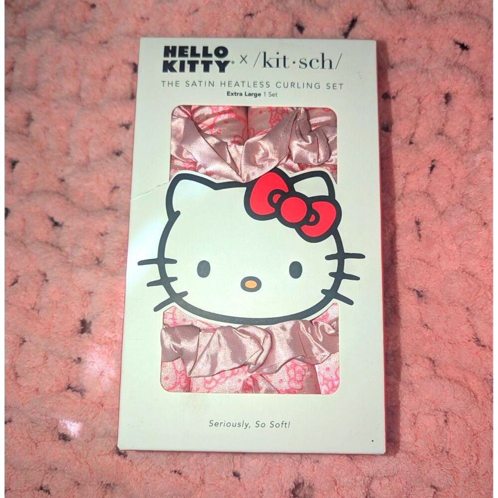 NIB Hello Kitty x Kitsch Satin Heatless Soft Hair Curling Rod Set Headband Pink
